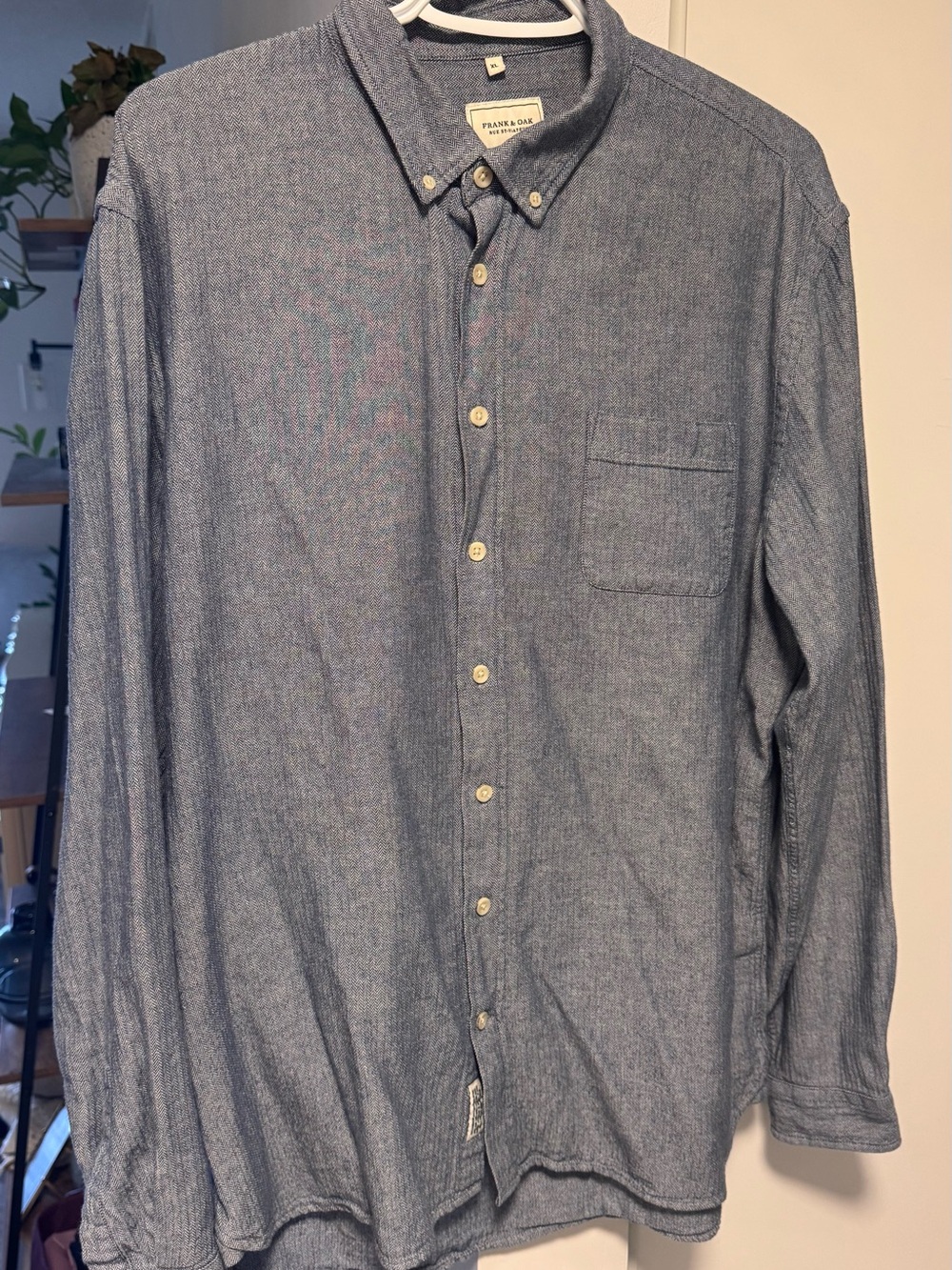 Frank & Oak Men's Blue-Grey Herringbone Shirt